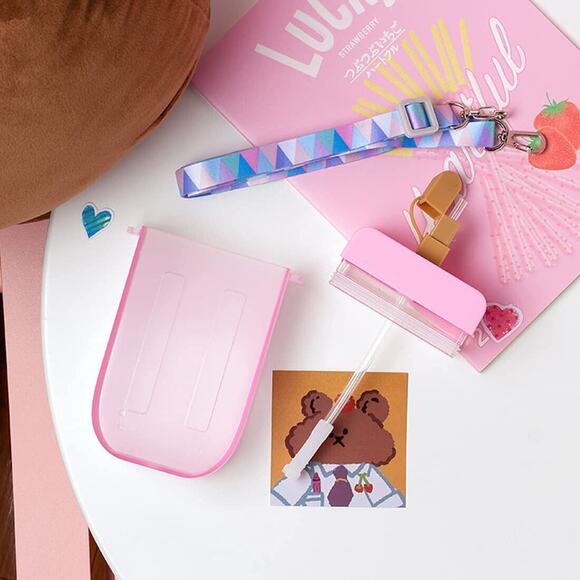 New Cute Straw Water Bottle Ice Cream Popsicle Cup with Shoulder Strap. Pink - Picture 6 of 11